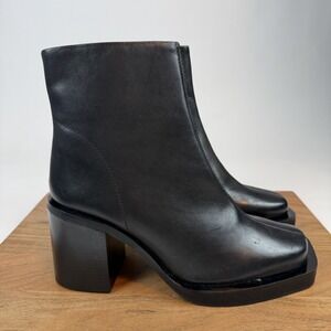 New Womens ASOS DESIGN Heeled Leather Square Toe Boots Black Shoes Size 11 NWOB